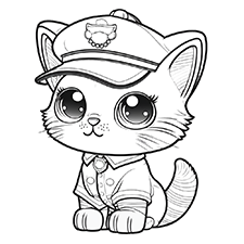 Cute Kitty Police Officer Free PDF Coloring Page