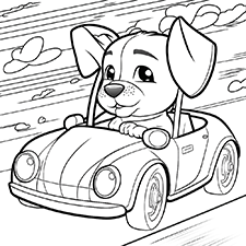 Cute Racing Car Driver Dog Coloring Sheet