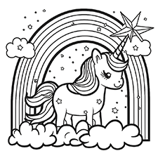 Cute Unicorn Standing By A Rainbow Coloring Page