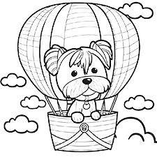 Dog In A Hot Air Balloon Coloring Page