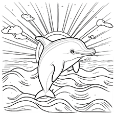 Dolphin Jumping At Sunset Coloring Page