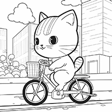 Free kitten on a bike coloring page PDF Download