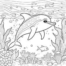 Happy Under The Ocean Dolphin Coloring Page