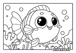 a cute fat fish swimming undet the sea