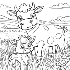 Mummy & Baby Cow Coloring Page Printable PDF