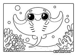 a sting ray smiling with corals