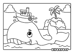 a whale with a small boat on his head