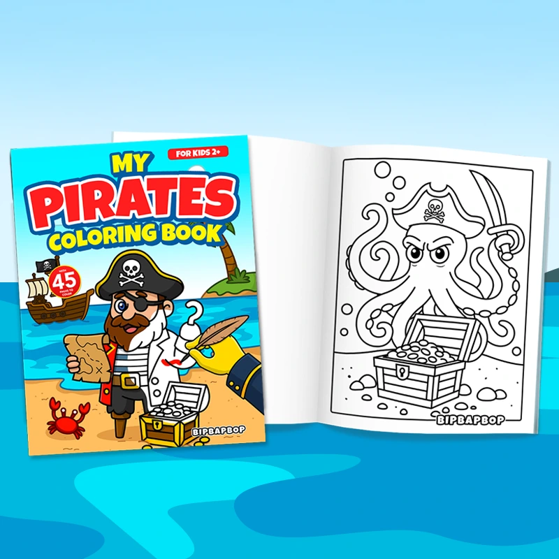 summer coloring book front cover with a boy and a girl on the beach
