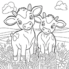 Two Cute Cows Coloring Page Free Downloadable PDF