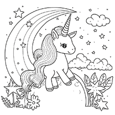 Unicorn Jumping By The Moon Coloring Sheet