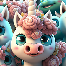 Unicorns For Kids - A close up cartoon showing the faces of a group of flower princess unicorns