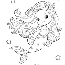 Adorable Baby Mermaid Printable Black & White
