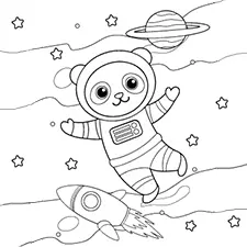 Adorable Panda Astronaut Coloring Page Black & White