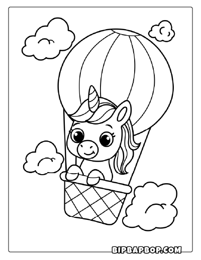Air Balloon Unicorn Coloring Page