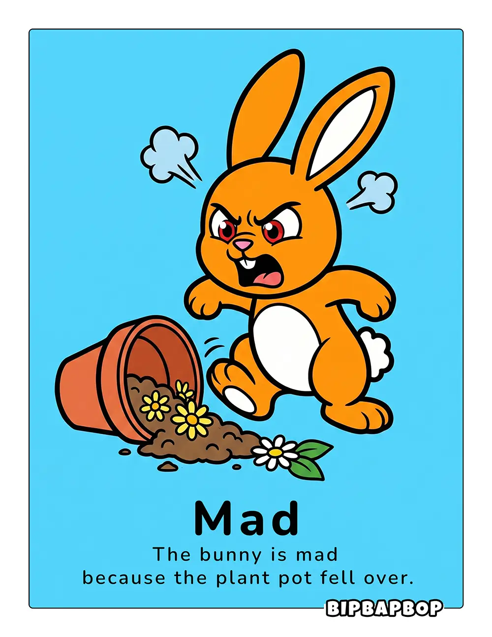 The bunny is mad because the plant pot fell over