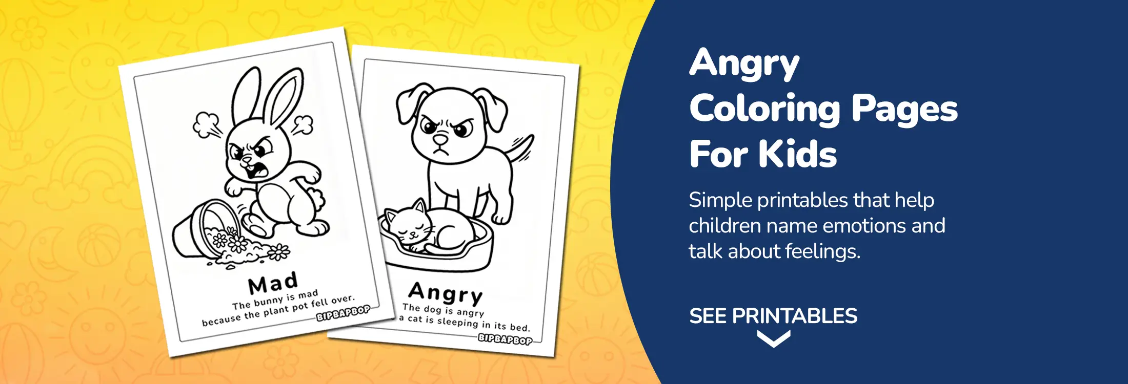 Angry emotion coloring pages for kids - simple printables that help kids name emotions and talk about feelings.