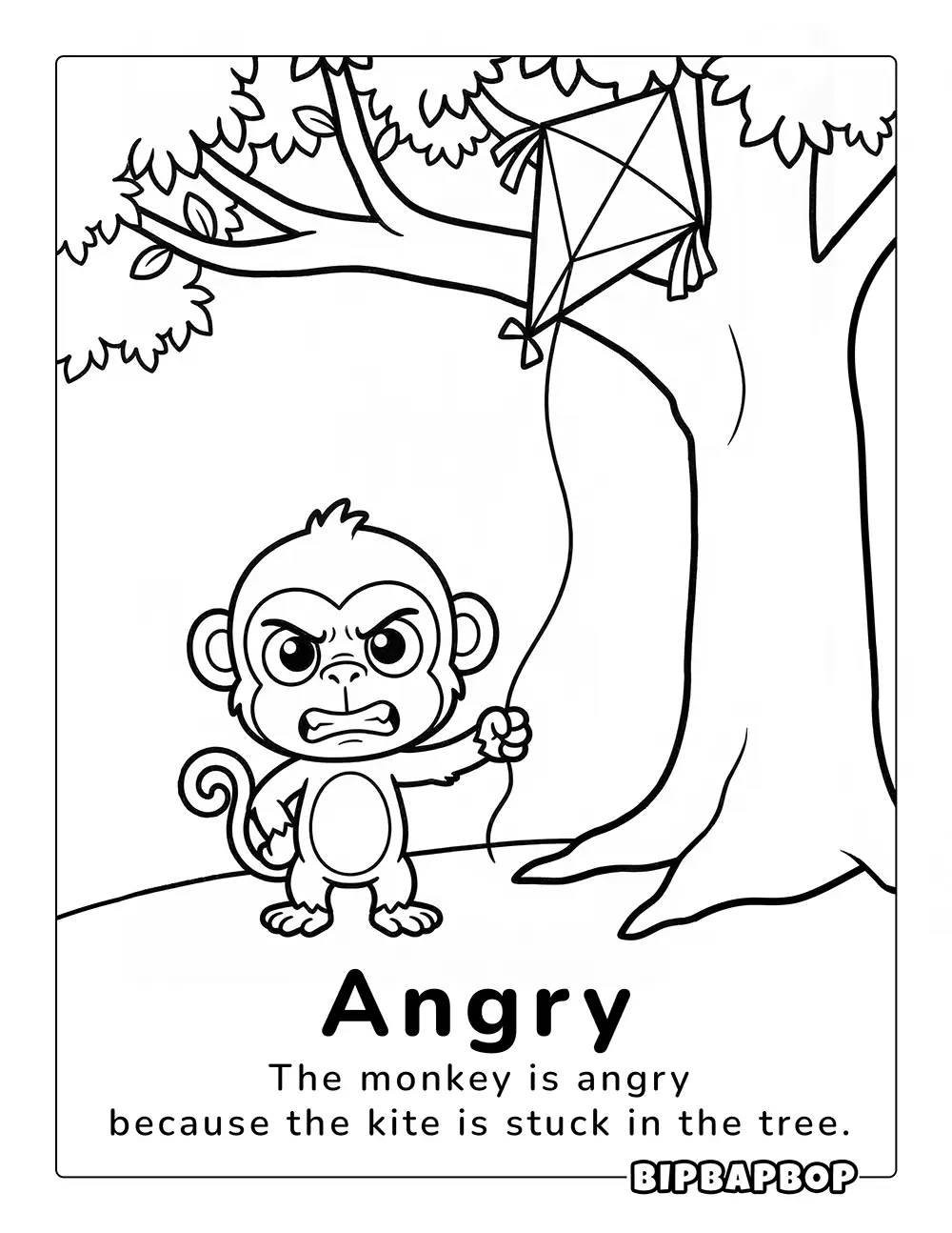 The monkey's kite is stuck in the tree and he's mad