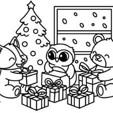 Animals Opening Gifts Coloring Page