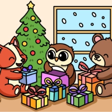 Animals Opening Gifts Coloring Page