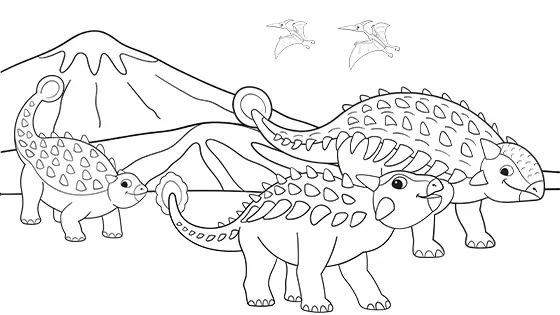 Ankylosaurus Family Coloring Page Black & White