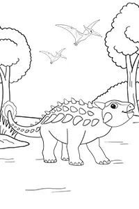 Ankylosaurus Walking In The Forest Coloring Sheet Black & White