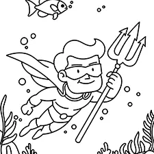 Aquatic Superhero Underwater Coloring Page