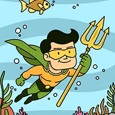 Aquatic Superhero Underwater Coloring Page