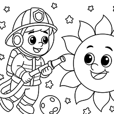 Astronaut Fireman Coloring Page