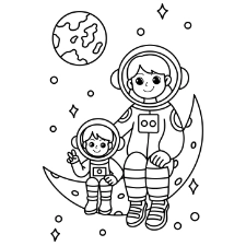 Astronaut Mom And Child Coloring Page