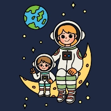 Astronaut Mom And Child Coloring Page