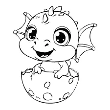 Baby Dragon Hatching Coloring Page Black & White