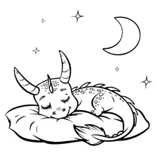 Baby Dragon Sleeping Coloring Page Black & White