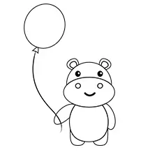 Baby Hippo With Balloon Coloring Page Black & White