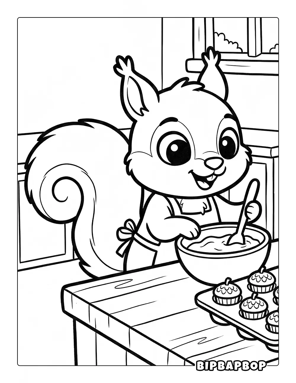Baking Squirrel Coloring Page