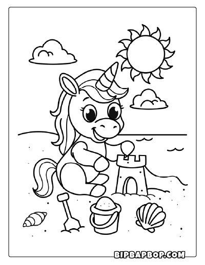 Beach UnicornColoring Page