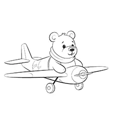 Bear Airplane Pilot Coloring Page Black & White
