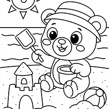 Bear Building A Sand Castle Coloring Page