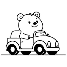 Bear Driving Car Coloring Page Black & White