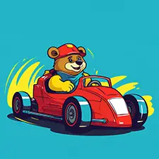 Bear Driving Racing Car Coloring Page