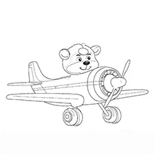 Bear Flying Airplane Coloring Page Black & White