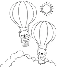 Bears Riding A Hot Air Balloon Coloring Page Black & White