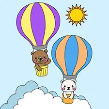 Bears Riding A Hot Air Balloon Coloring Page