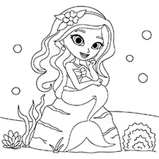 Beautiful Mermaid On A Rock Coloring Page Black & White