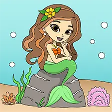 Beautiful Mermaid On A Rock Coloring Page