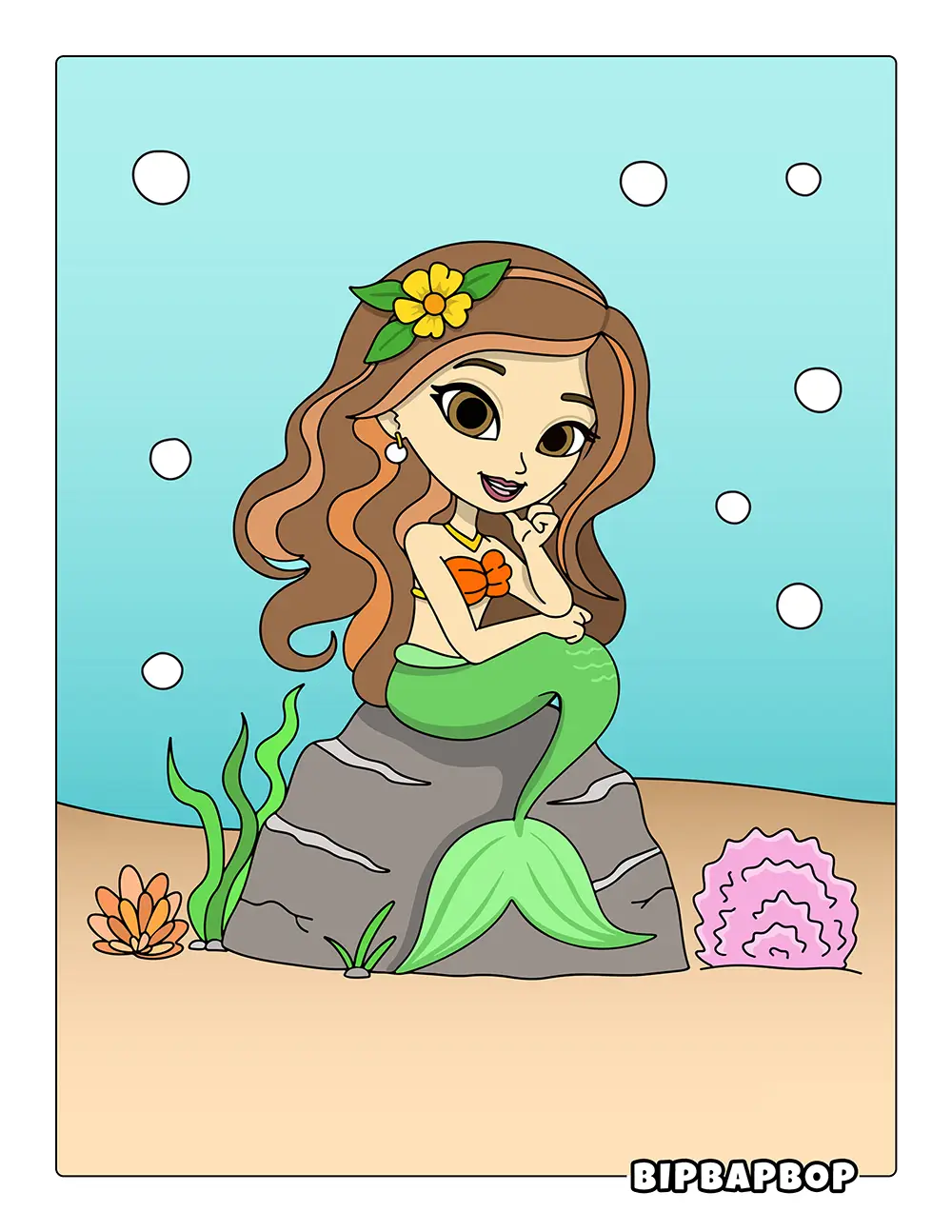Beautiful Mermaid On A Rock Printable