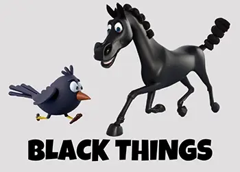 Black Things - A black horse and a black bird.