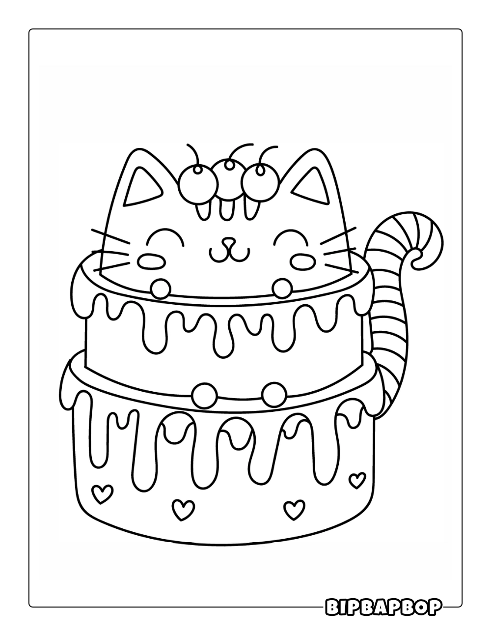 Blueberry Cat-Shaped Cake Coloring Page