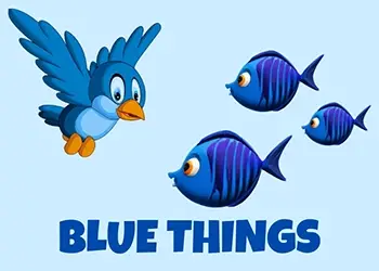 Blue Things - A shoal of blue fish and a blue bird