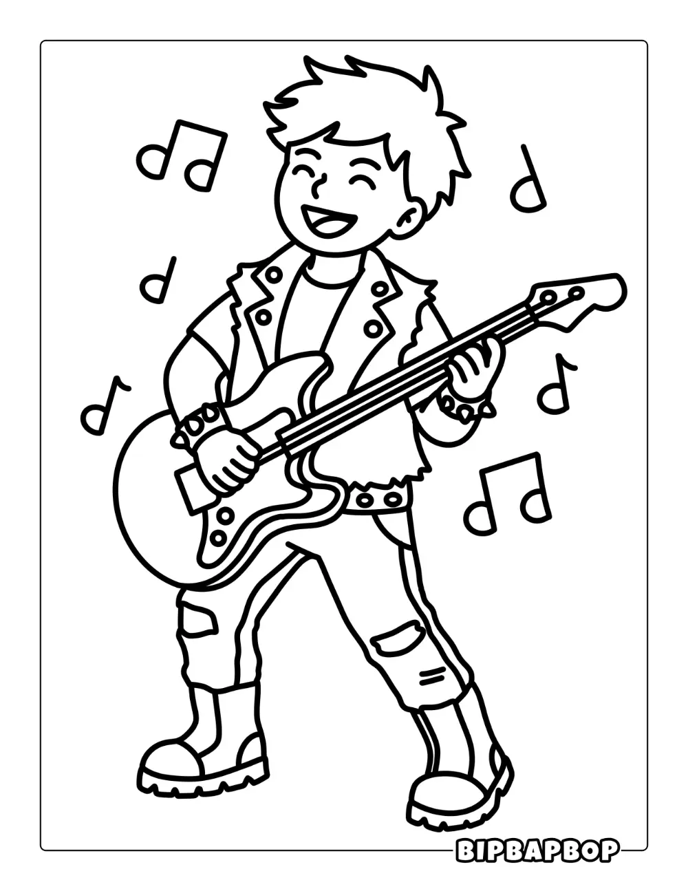 Boy As Rockstar Coloring Page