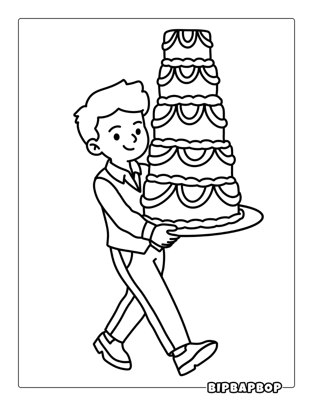 Boy Carrying Cake Coloring Page